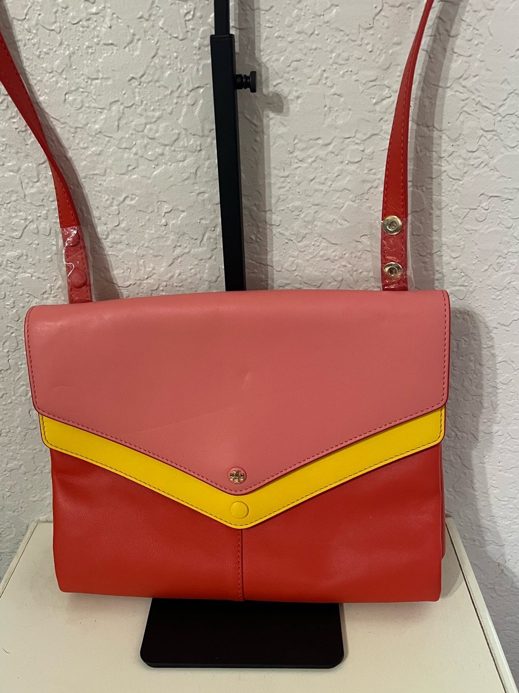 Tory Burch Colorblock Leather Shoulder Bag In Coral, Yellow & Red